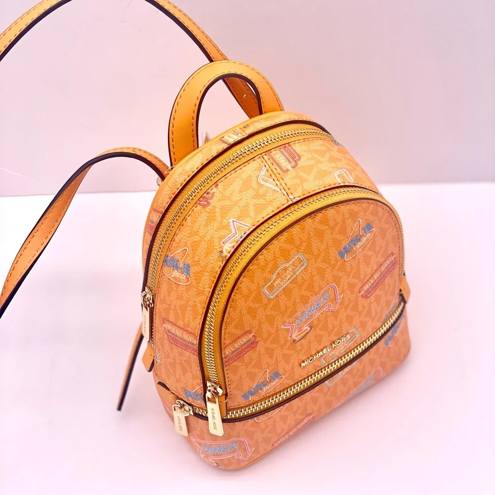 Michael Kors Vibrant Orange Mini Convertible Backpack Crossbody